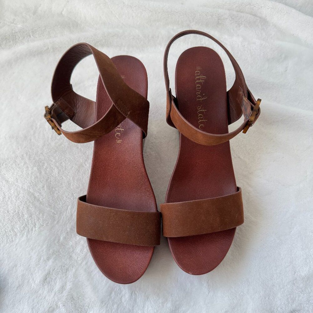 Altar'd State Serah Wedge Sandals Cognac Tortoise Buckle Size 8.5